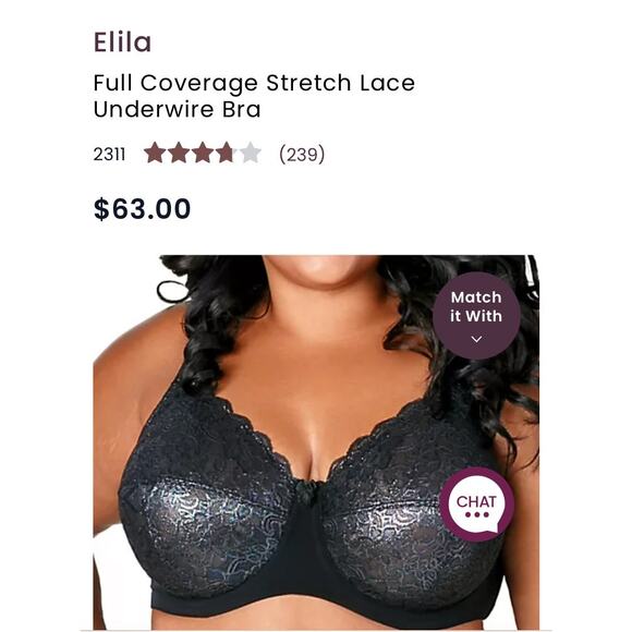 Elila Bra Full Coverage Stretch Lace Gray 42H - Picture 9 of 11